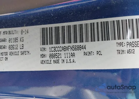 2015 Chrysler 200 Limited from USA, damaged, VIN 1C3CCCABXFN568844